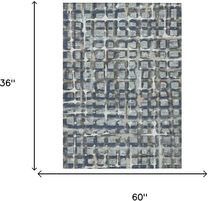 Blue And Gray Geometric Washable Indoor Outdoor Area Rug Photo 5