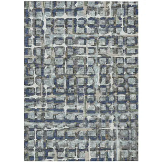 Blue And Gray Geometric Washable Indoor Outdoor Area Rug Photo 2