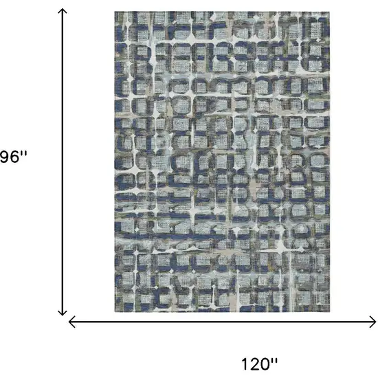 Blue And Gray Geometric Washable Indoor Outdoor Area Rug Photo 5