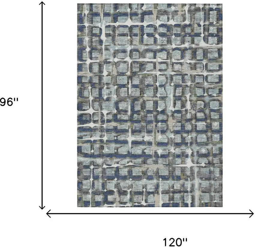 Blue And Gray Geometric Washable Indoor Outdoor Area Rug Photo 5