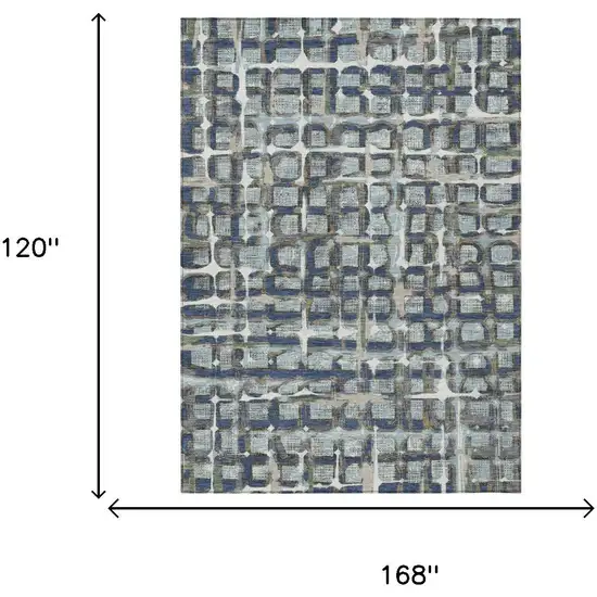 Blue And Gray Geometric Washable Indoor Outdoor Area Rug Photo 5