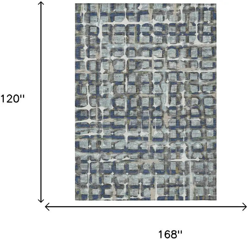 Blue And Gray Geometric Washable Indoor Outdoor Area Rug Photo 5