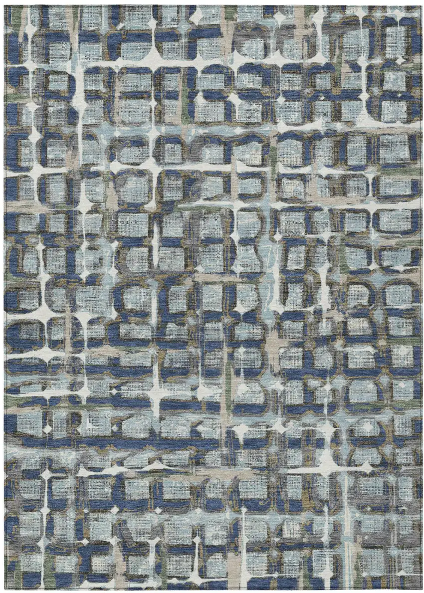 Blue And Gray Geometric Washable Indoor Outdoor Area Rug Photo 2