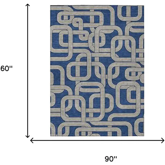 Blue And Gray Geometric Washable Indoor Outdoor Area Rug Photo 5