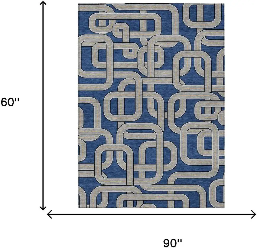 Blue And Gray Geometric Washable Indoor Outdoor Area Rug Photo 5