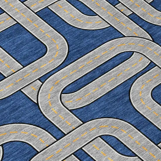 Blue And Gray Geometric Washable Indoor Outdoor Area Rug Photo 4