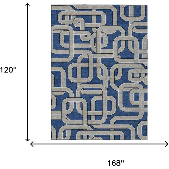 Blue And Gray Geometric Washable Indoor Outdoor Area Rug Photo 5
