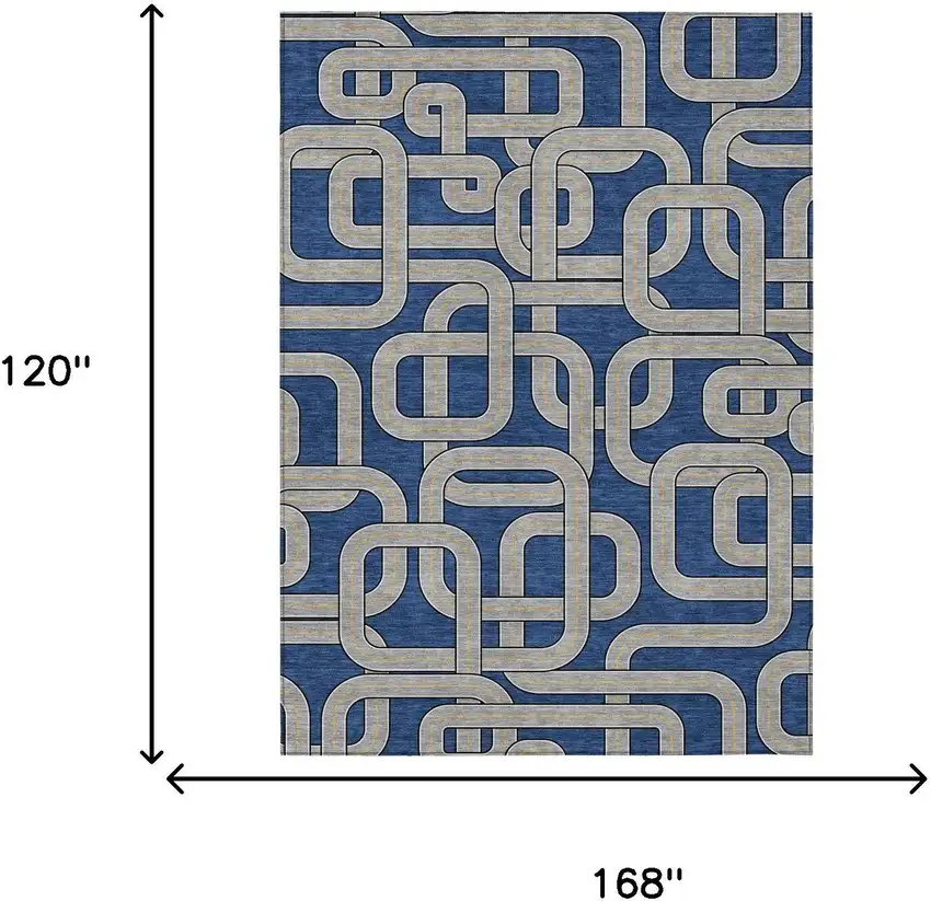 Blue And Gray Geometric Washable Indoor Outdoor Area Rug Photo 5