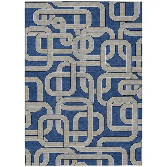 Blue And Gray Geometric Washable Indoor Outdoor Area Rug Photo 2
