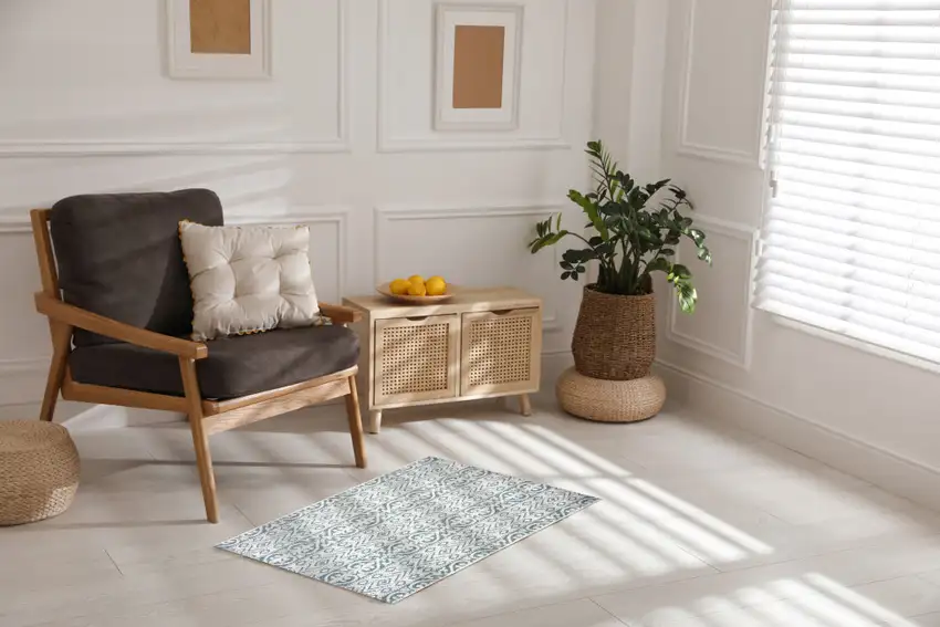 Blue And Gray Ikat Square Rug Photo 7