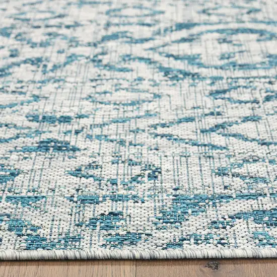 Blue And Gray Ikat Square Rug Photo 8