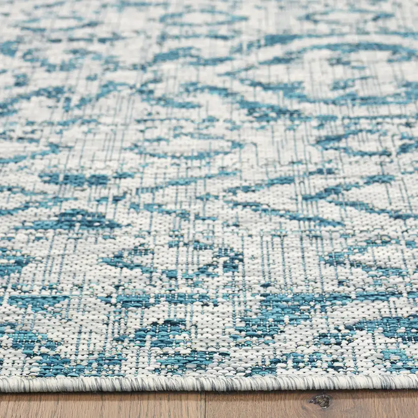 Blue And Gray Ikat Square Rug Photo 8