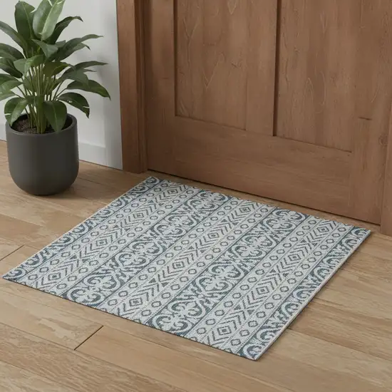 Blue And Gray Ikat Square Rug Photo 1