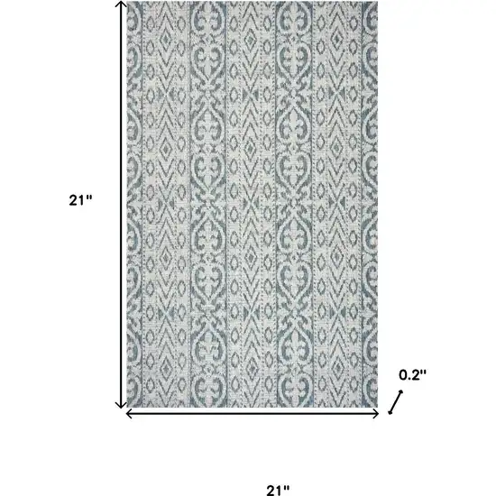 Blue And Gray Ikat Square Rug Photo 3