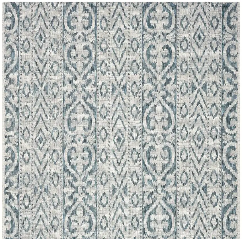 Blue And Gray Ikat Square Rug Photo 5