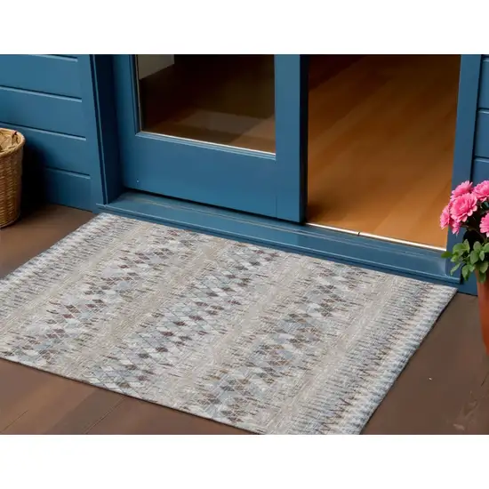 Blue And Gray Ikat Washable Indoor Outdoor Area Rug Photo 1