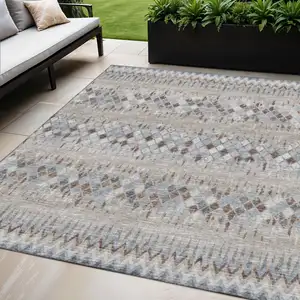Photo of Blue And Gray Ikat Washable Indoor Outdoor Area Rug