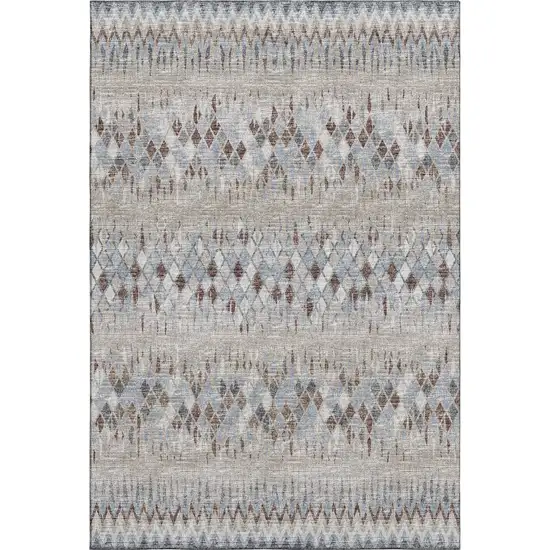 Blue And Gray Ikat Washable Indoor Outdoor Area Rug Photo 2