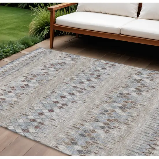 Blue And Gray Ikat Washable Indoor Outdoor Area Rug Photo 1