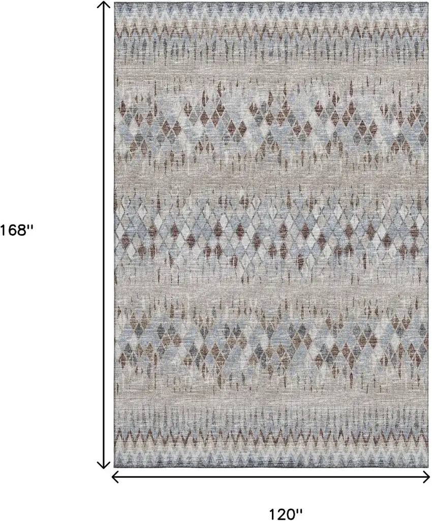 Blue And Gray Ikat Washable Indoor Outdoor Area Rug Photo 3