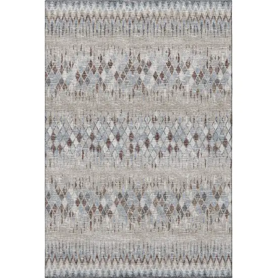 Blue And Gray Ikat Washable Indoor Outdoor Area Rug Photo 4