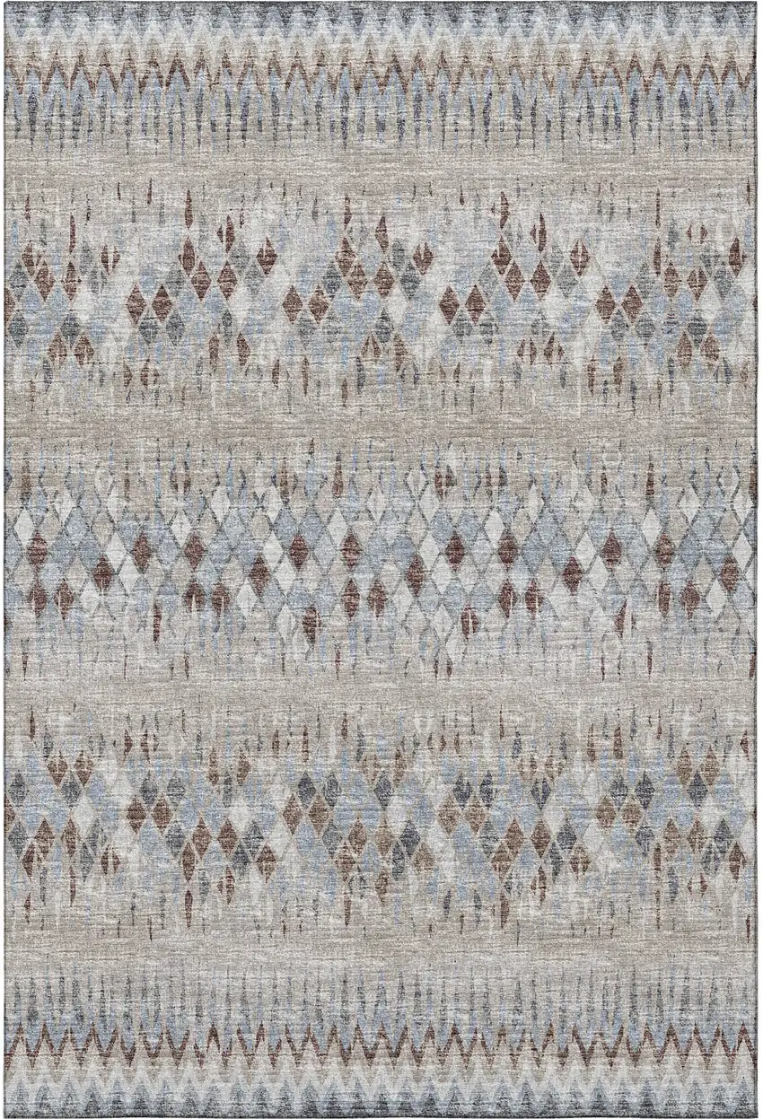 Blue And Gray Ikat Washable Indoor Outdoor Area Rug Photo 4