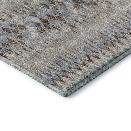 Blue And Gray Ikat Washable Indoor Outdoor Area Rug Photo 5