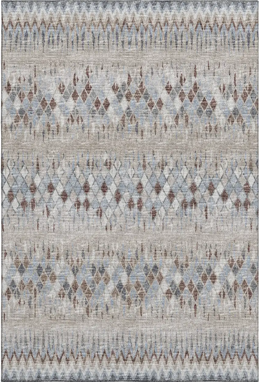 Blue And Gray Ikat Washable Indoor Outdoor Area Rug Photo 2