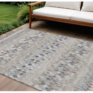 Photo of Blue And Gray Ikat Washable Indoor Outdoor Area Rug