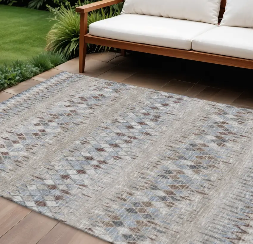 Blue And Gray Ikat Washable Indoor Outdoor Area Rug Photo 1