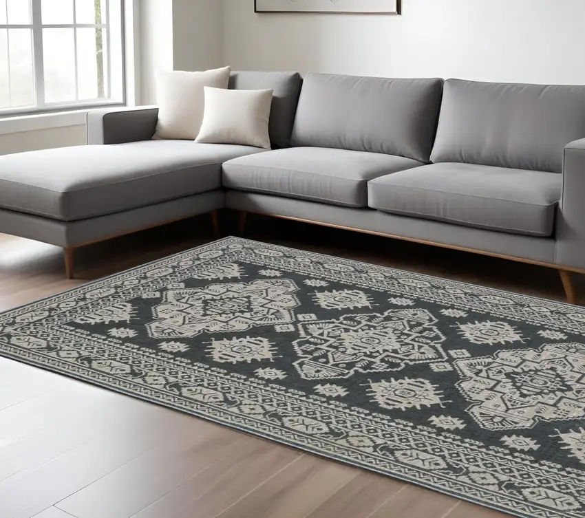 Blue And Gray Medallion Area Rug Photo 1