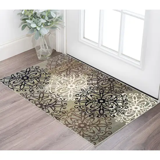 Blue And Gray Medallion Power Loom Stain Resistant Area Rug Photo 1