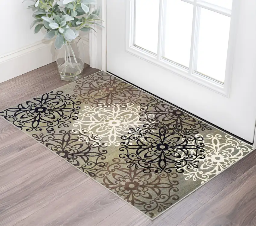 Blue And Gray Medallion Power Loom Stain Resistant Area Rug Photo 1