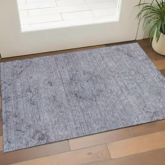 Blue And Gray Medallion Washable Area Rug With UV Protection Photo 1