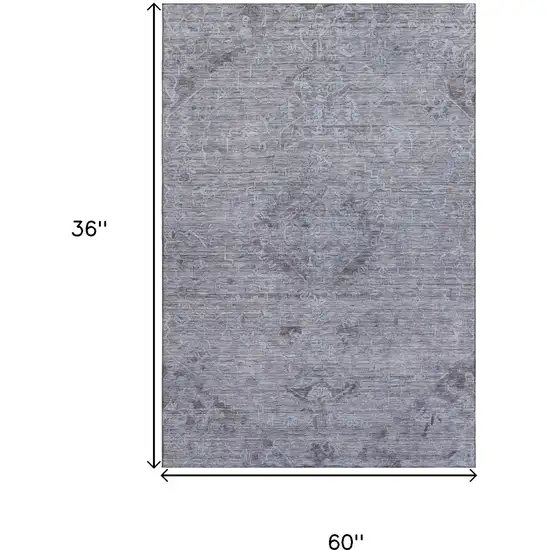 Blue And Gray Medallion Washable Area Rug With UV Protection Photo 8