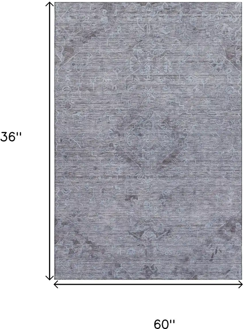 Blue And Gray Medallion Washable Area Rug With UV Protection Photo 8