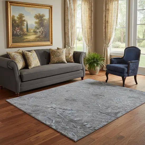 Blue And Gray Medallion Washable Area Rug With UV Protection Photo 1