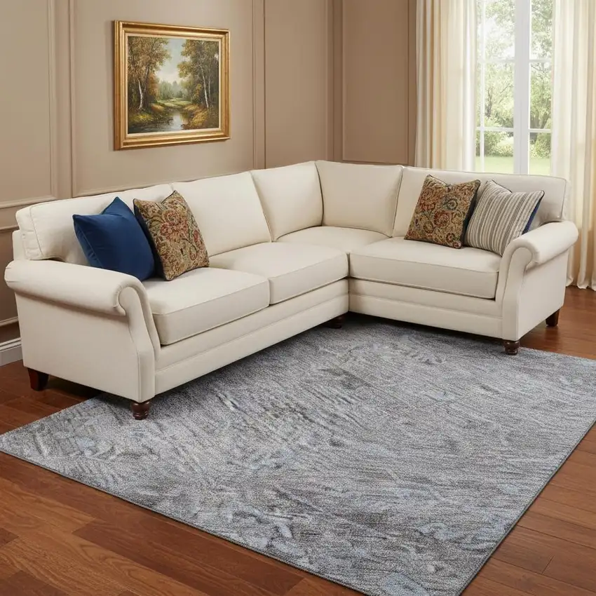 Blue And Gray Medallion Washable Area Rug With UV Protection Photo 1