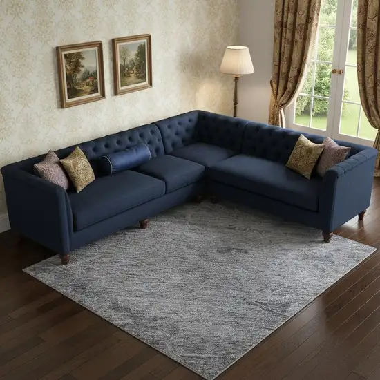 Blue And Gray Medallion Washable Area Rug With UV Protection Photo 1