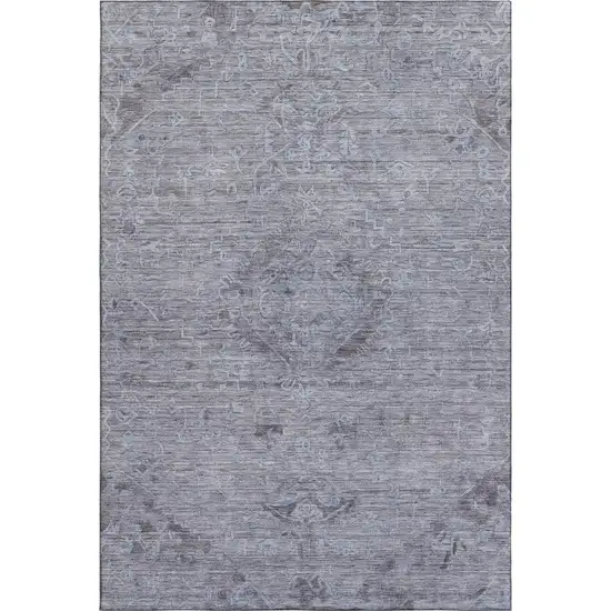 Blue And Gray Medallion Washable Area Rug With UV Protection Photo 4