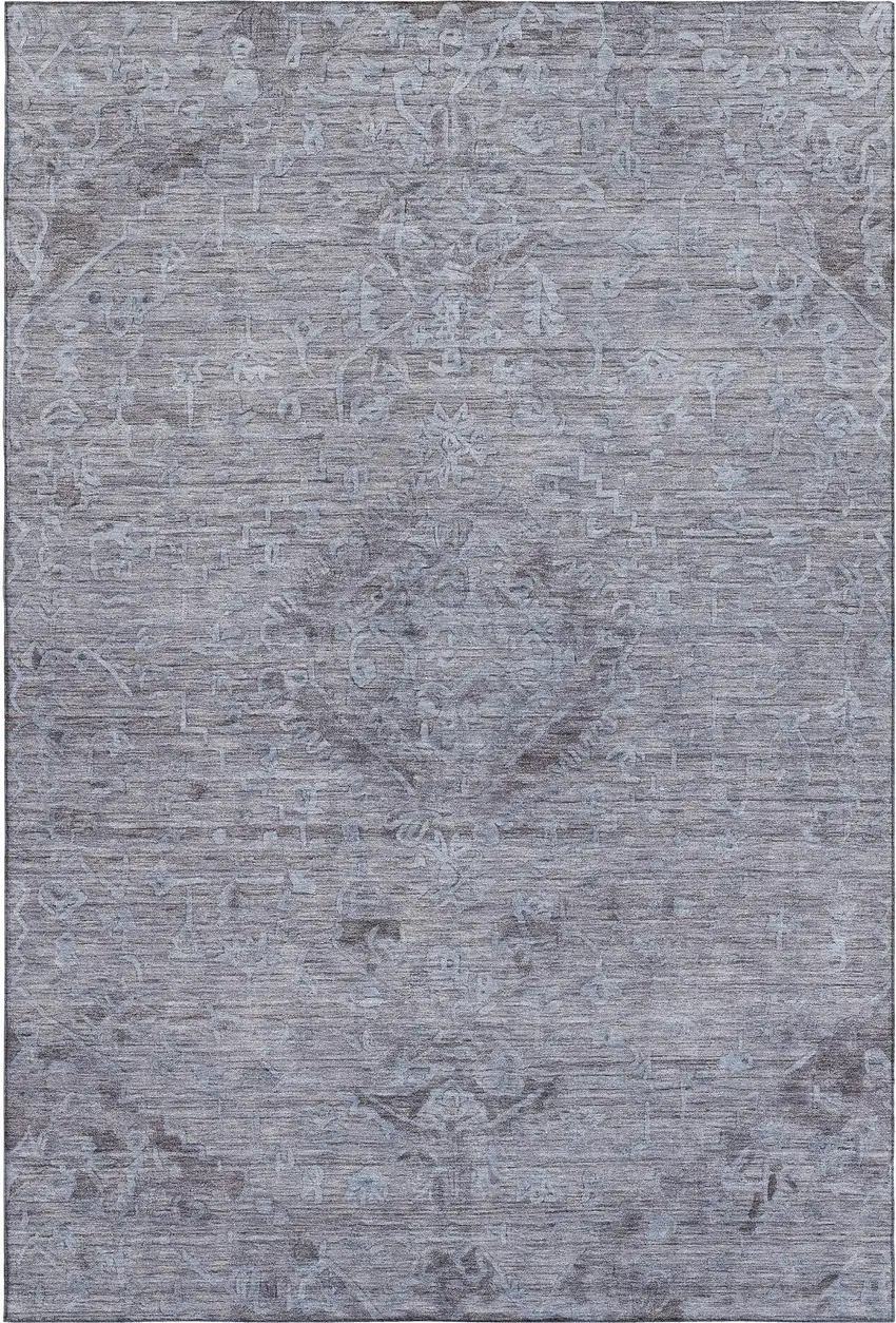 Blue And Gray Medallion Washable Area Rug With UV Protection Photo 4