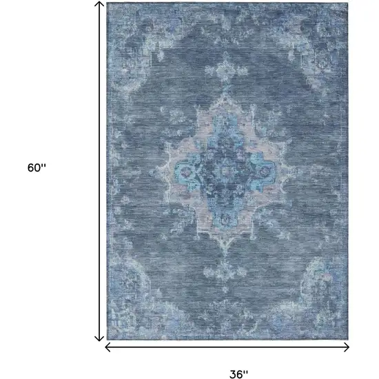 Blue And Gray Medallion Washable Indoor Outdoor Area Rug Photo 6