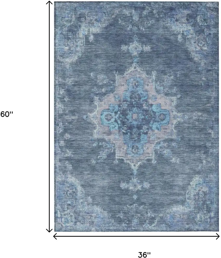 Blue And Gray Medallion Washable Indoor Outdoor Area Rug Photo 6