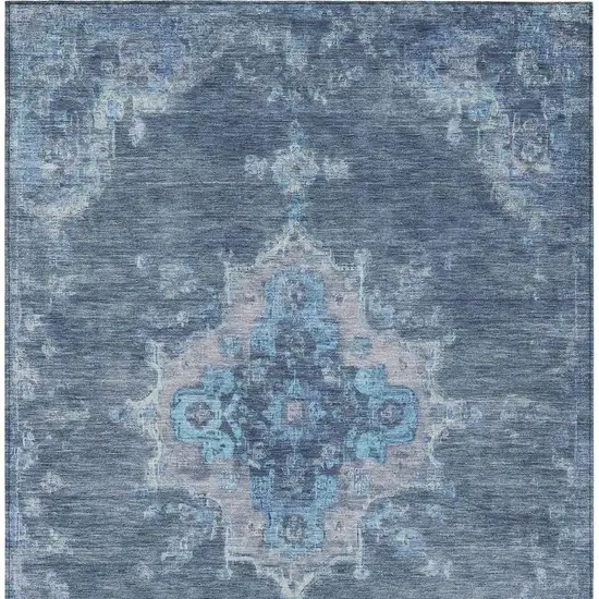 Blue And Gray Medallion Washable Indoor Outdoor Area Rug Photo 4