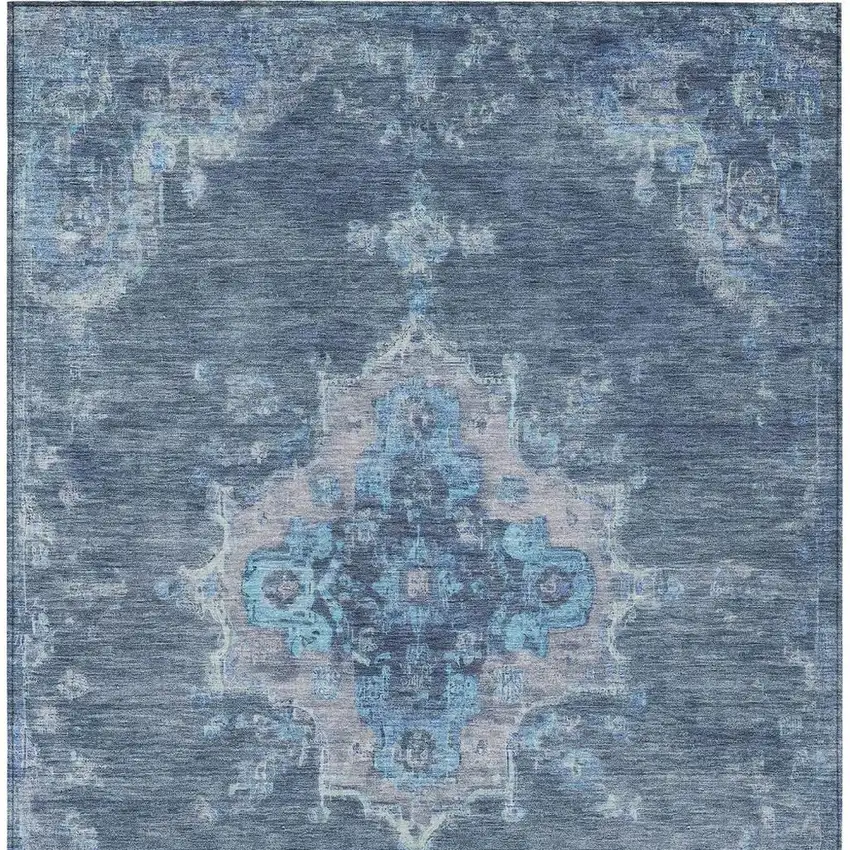 Blue And Gray Medallion Washable Indoor Outdoor Area Rug Photo 4