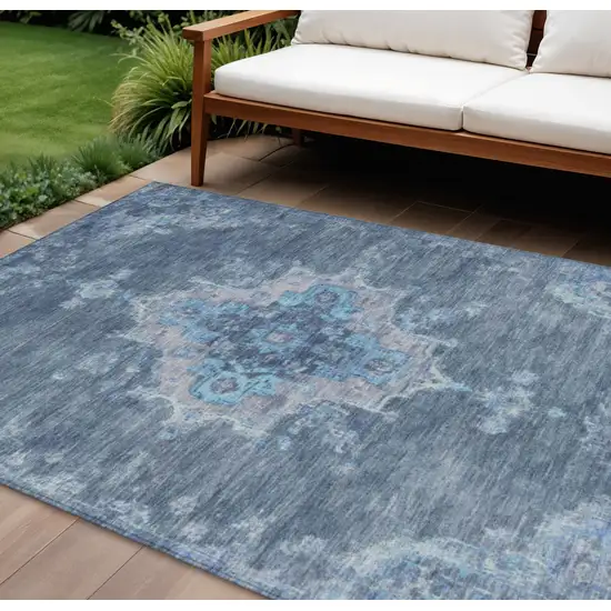 Blue And Gray Medallion Washable Indoor Outdoor Area Rug Photo 1