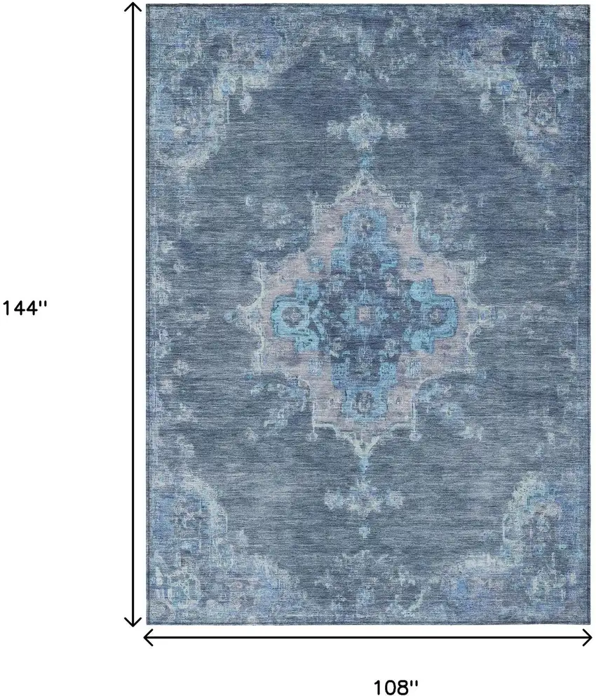 Blue And Gray Medallion Washable Indoor Outdoor Area Rug Photo 3