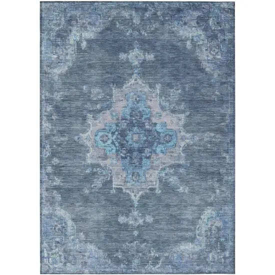 Blue And Gray Medallion Washable Indoor Outdoor Area Rug Photo 2