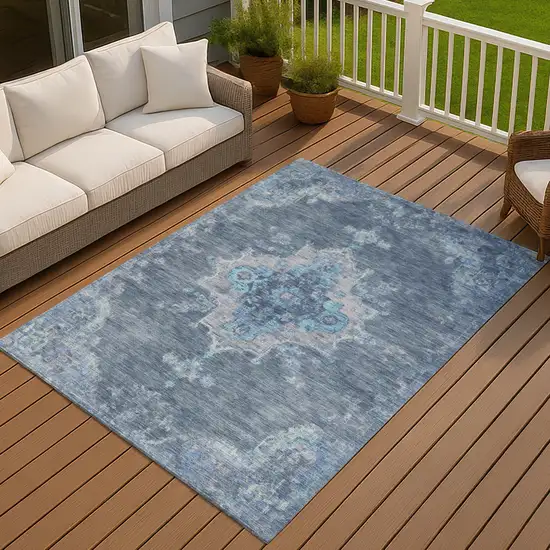 Blue And Gray Medallion Washable Indoor Outdoor Area Rug Photo 9