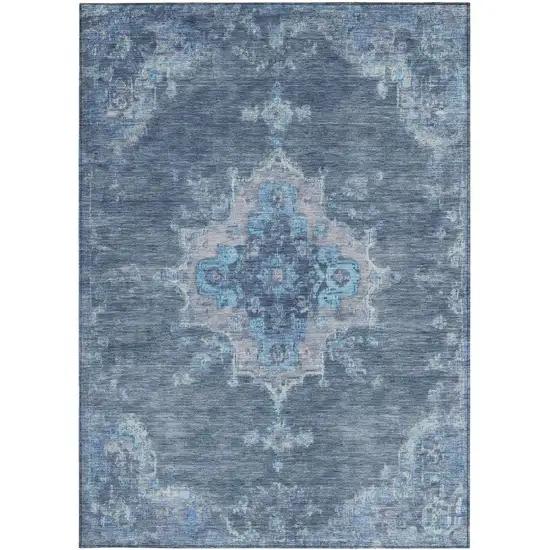 Blue And Gray Medallion Washable Indoor Outdoor Area Rug Photo 5
